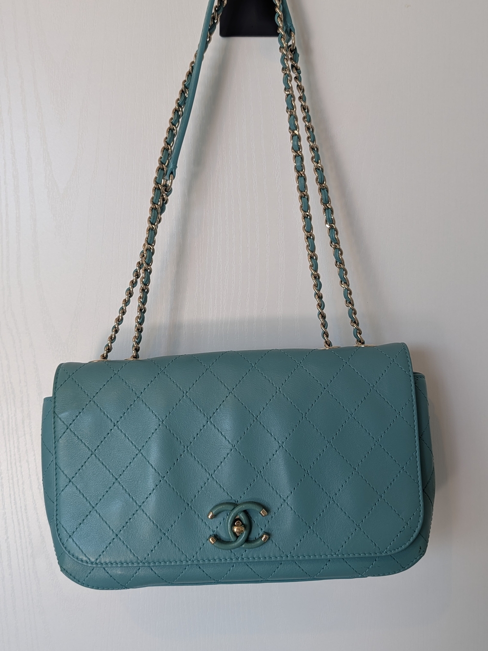 Chanel Teal Stitched Calfskin Flap